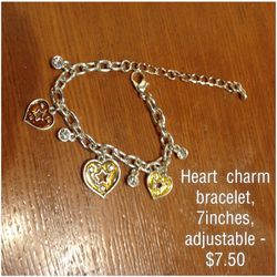 Charm Bracelet With Hearts, Adjustable Length