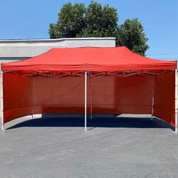 (Brand New) $225 Heavy-Duty 10x20 ft Canopy w/ 4 Sidewalls, Outdoor Patio Pop Up Tent Gazebo with Carry Bag, Black 