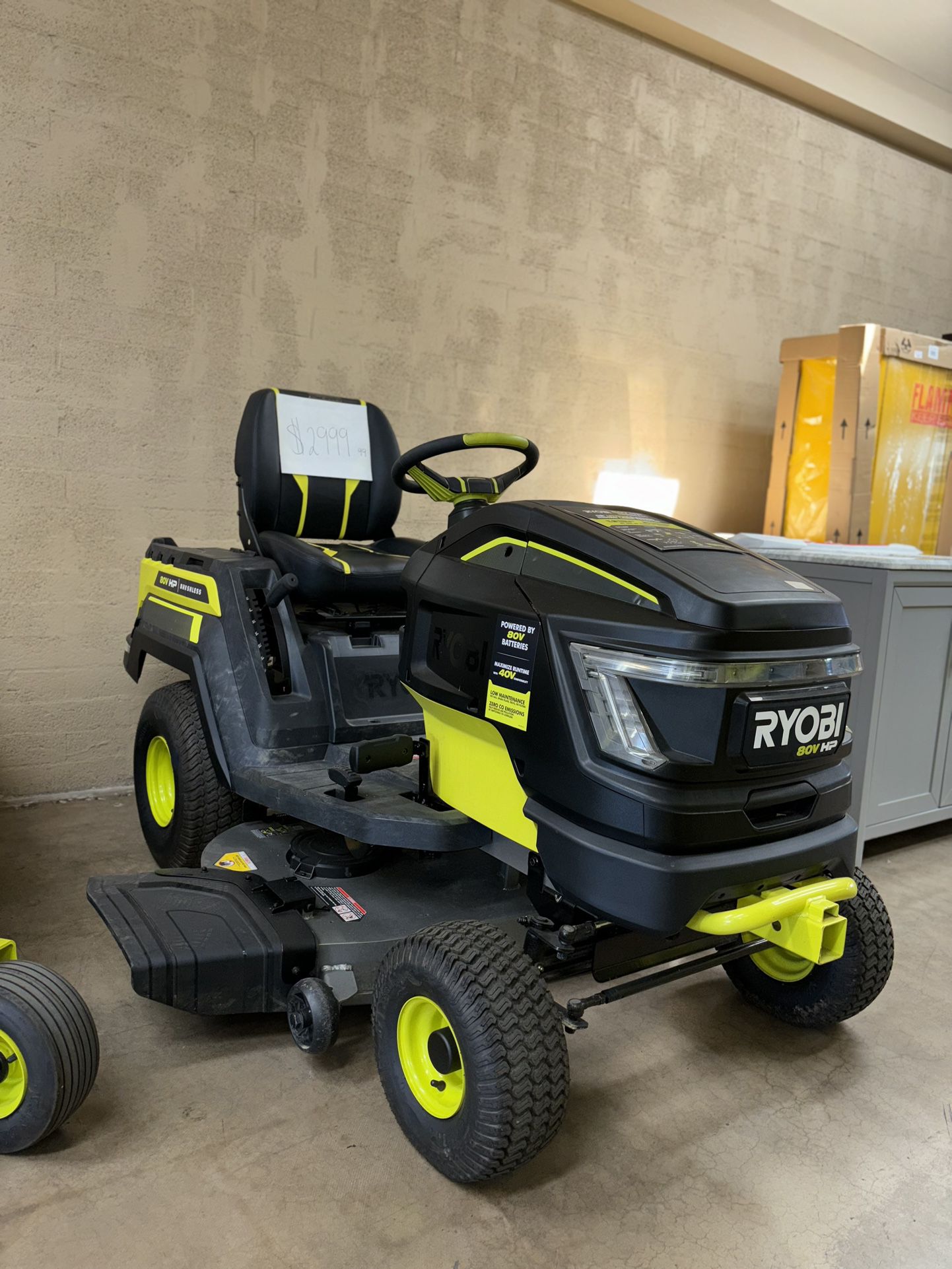  (Used Good) Ryobi 80V HP Brushless 42 in. Battery Electric Cordless Riding Lawn Tractor with (3) 80V 10Ah Batteries