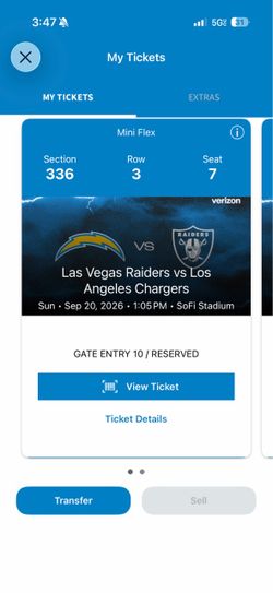 2 tickets to raiders chargers game tomorrow $225 each or best offer