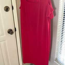Red Dress With Short Cut Away Sleeves, Size 12