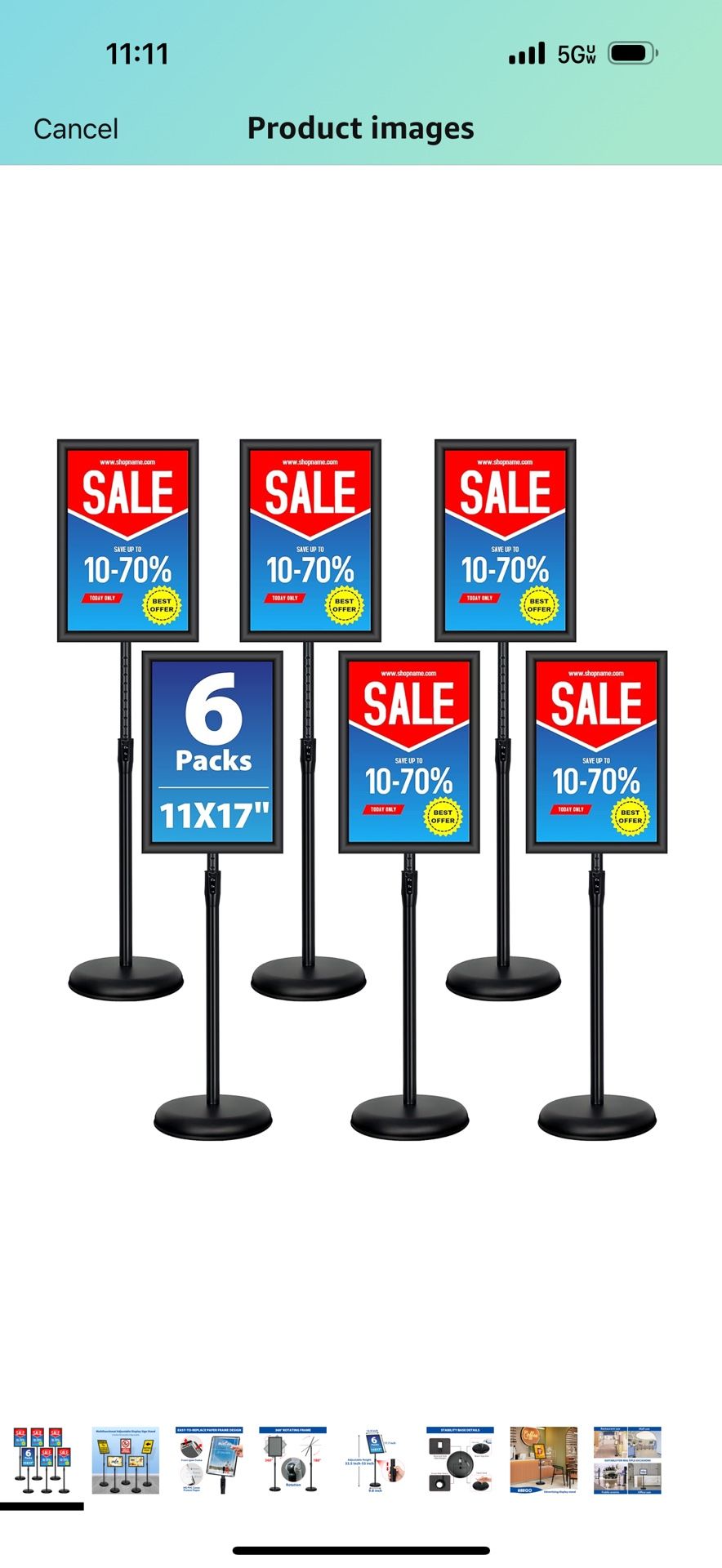 6Packs 11x17 Inch Adjustable Pedestal Poster Sign Stand, Heavy Duty Floor Standing Sign Holder Stand Aluminum Snap Open Frame for Vertical and Horizon