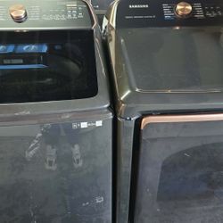 Samsung 5.5 cu. ft. Smart High-Efficiency Top Load Washer with Impeller and Auto Dispense System in And Dryer 7.4 cu. ft. Smart Electric with Steam .