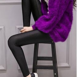 SMALL BLACK Women's Stretched Shiny Sports Leggings Mid-Waist Elastic Pants Shining Leggings Tights