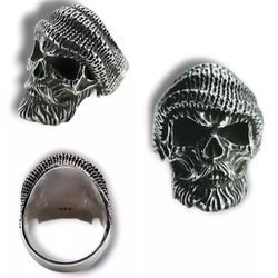 925 Sterling Silver Skull Ring Beanie Beard for Men & Women Unisex, Size 9, 6mm