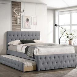 Full Twin Grey Frenchi Trundle Bed With Ortho Mattress Included!!
