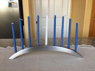 13 inch Heavy Stainless Steel Hanukkiah. Excellent condition. (Candles not included)