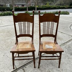 Two Vintage Oak Spindle Chairs