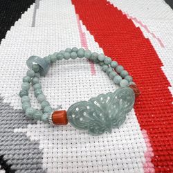 Real Jade bracelet for Women, Natural Jadeite Handmade Carved Blossom Stretch Beaded Beads Jade Bangle Jewelry, Stress Relief Feng Shui Prosperity Blu