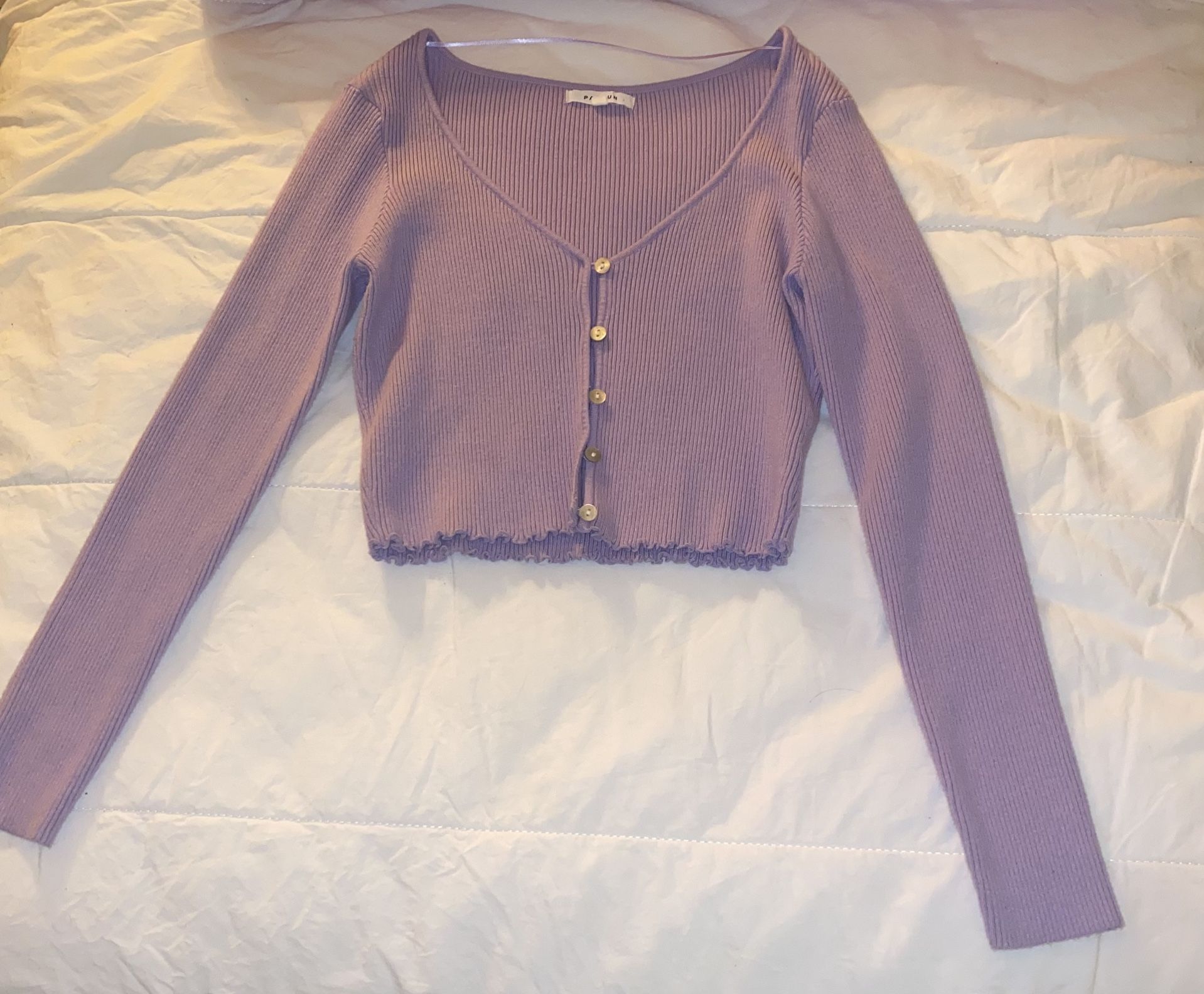 Pacsun purple / lavender long sleeve v neck button down cable knit cardigan