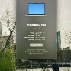 MacBook M1 Pro 16gb, 512gb 