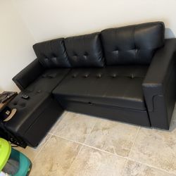 Black Faux Leather Sofa Bed With Storage