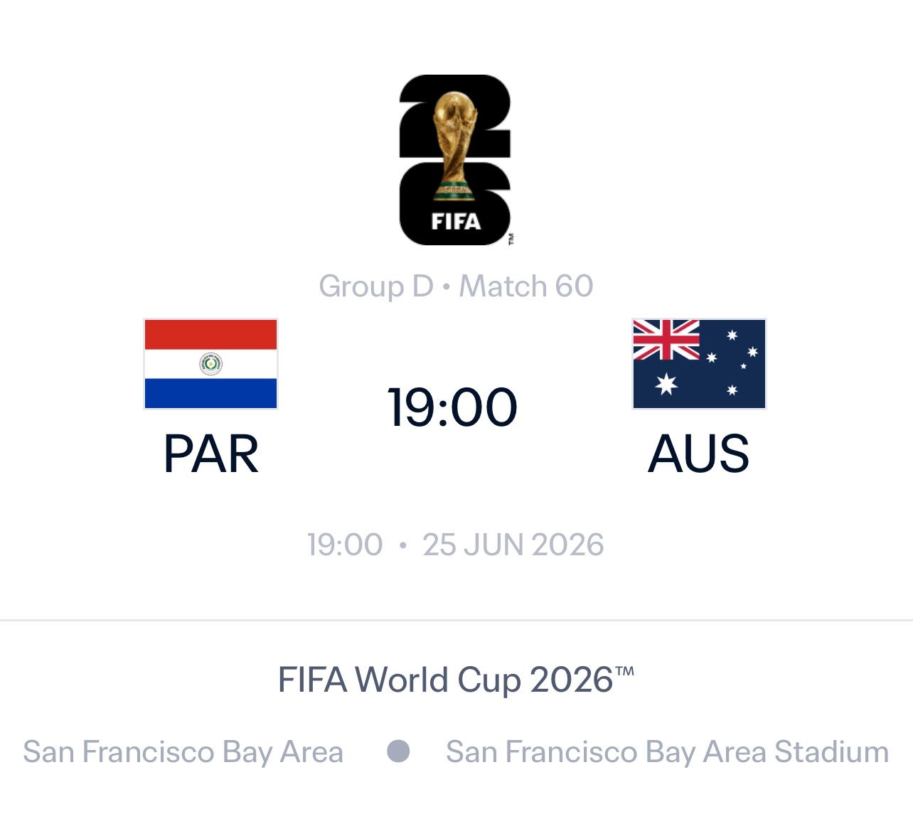 Paraguay Versus Australia World Cup Tickets