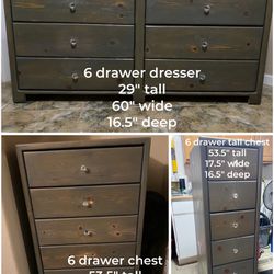 Set Of 3 Dressers Refinished In Blue Gray Wash And Rhinestone Pull Knobs
