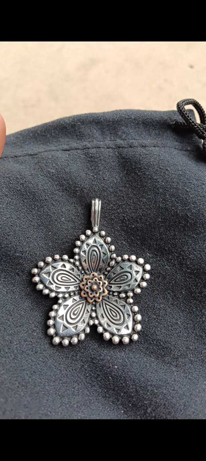 Retired* James Avery Beaded Festive Flower Pendant Sterling Silver & Bronze