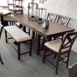 Moriville Counter Height Dining Table and 4 Barstools and Bench