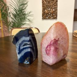 Pink and Blue Geode Bookends