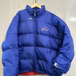 #2736 Starter Men’s Red and Blue Down Jacket Buffalo Bills Vintage NFL Puffer