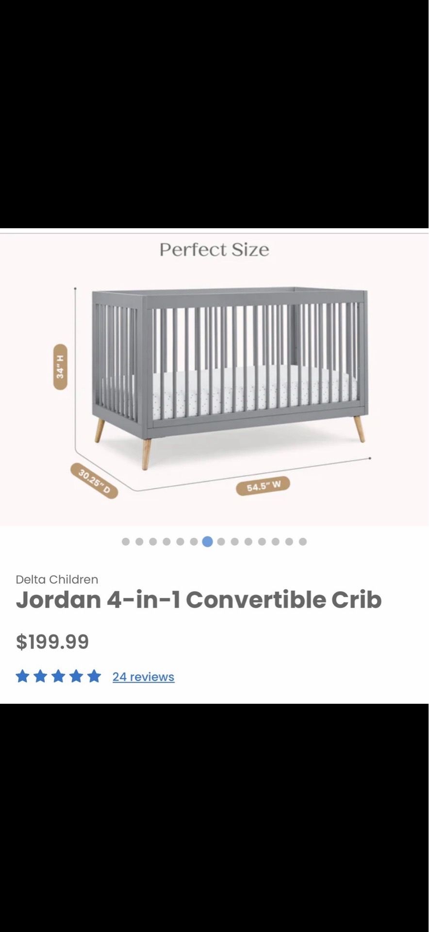Jordan 4 in 1 Convertible Crib/ Baby/ Nursery/ Furniture/ Bed/ Toddler/ Crib/ New