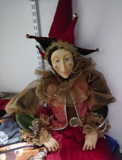 VERY RARE VINTAGE JESTER DOLL 5' TALL NEW ORLEANS MARDI GRAS BEAUTIFUL CLOWN