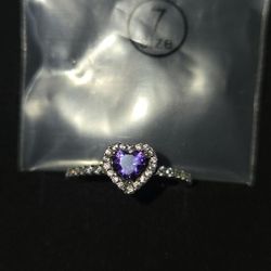 Size 7 New Sterling Silver Purple Heart Ring 