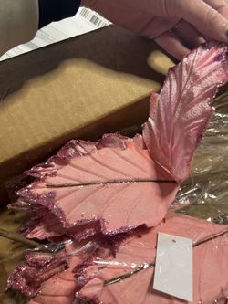 10 Pink Poinsettia Decorative Fake Leaves Decor