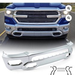 New in it’s box Chrome Steel Front Bumper Cover Face Bar Fit 2019-2024 Ram 1500 Split Style