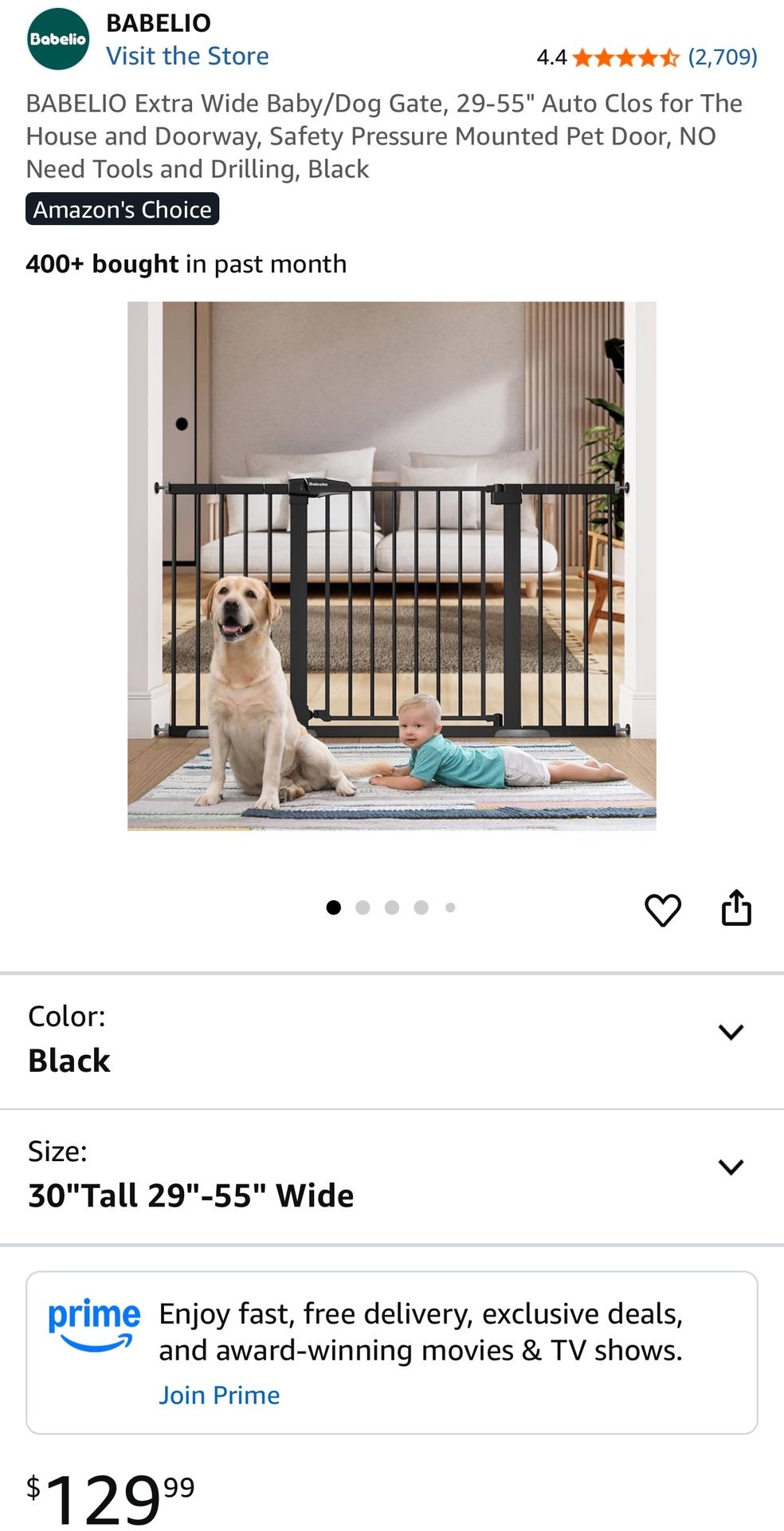 BABELIO Extra Wide Baby/Dog Gate, 29-55" Auto Clos for The House and Doorway, Safety Pressure Mounted Pet Door, NO Need Tools and Drilling, Black