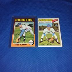 2 Vintage Old 1970's LA Dodgers - Bill Russell Topps Baseball Cards 