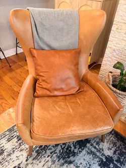 Cognac Leather Wingback Chair | Mid-Century Modern Lounge / Accent Chair