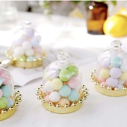 12 Pack Clear Gold Mini Crown Jar Candy Container Gift Boxes, Small Treats Party Favor Boxes With Dome Lid 4"