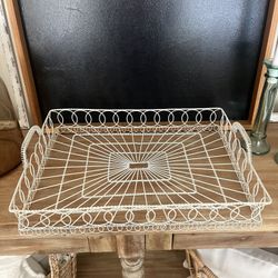 White Metal Tray With Handles $12