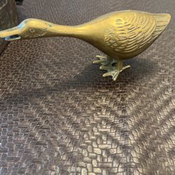Brass Goose  Figurine Sculpture Heavy Stretched Neck Petina Vintage #d-8