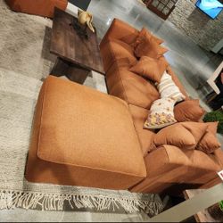 Sectional Sofa Orange Color Rustic Line Fabric Modular NEW