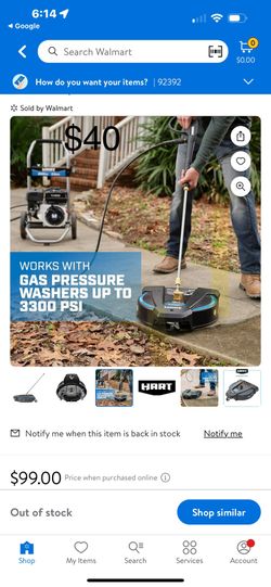 HART 15" Gas Surface Cleaner, Pressure Washer Attachment Capable