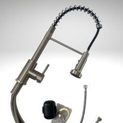 Farmhouse Kitchen Faucet with Pull-Down Sprayer, Spring Stainless Steel, Brushed Nickel, Single Handle