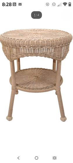 1980s Vintage Mid-Century Modern Round 2-Tier Hand Woven Resin Wicker Metal Drum Side Table