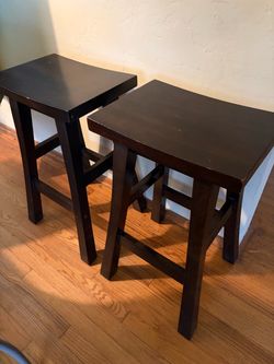 Set of 2 Wood Counter Stools 24” - Espresso Brown