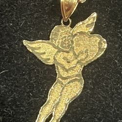 10k 20in Rope Chain With Cupid Pendant 