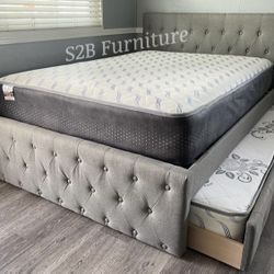 Full Twin Grey Frenchi Trundle Bed With Ortho Mattress Included 