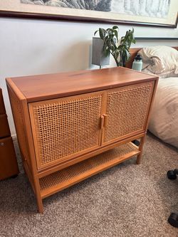 Mid-Century Modern Cane Rattan Wicker Cabinet / Sideboard / Media Console