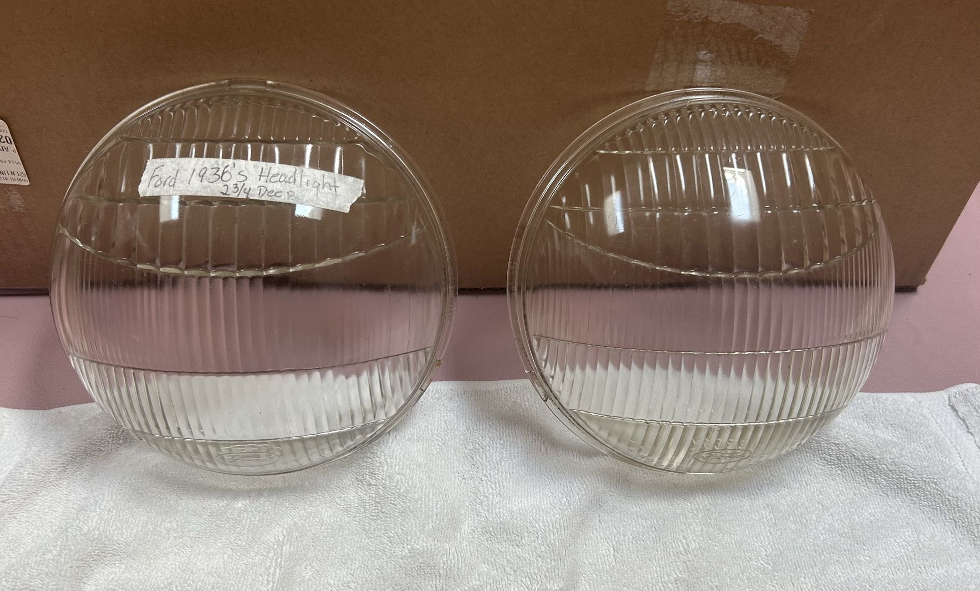 1936 Vintage Ford Twolite Headlight Glass Lenses. One pair