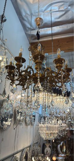 Ornate Brass Crystal Chandelier Multi-Arm