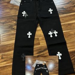 Black & White Chrome Heart Jeans