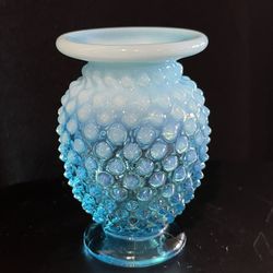 Fenton Blue Iridescent Hobnail Vase