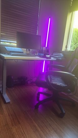 Desk, sit/stand and chair