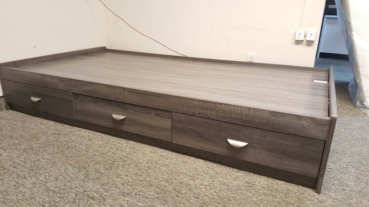 Full Size 3-Drawer Storage Bed Frame, Distressed Grey