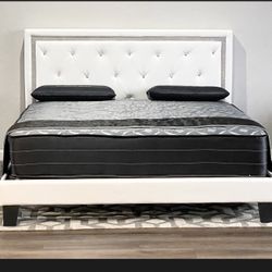 Brand New White King  Size Leather Bed Frame With New Mattress/Fast Delivery