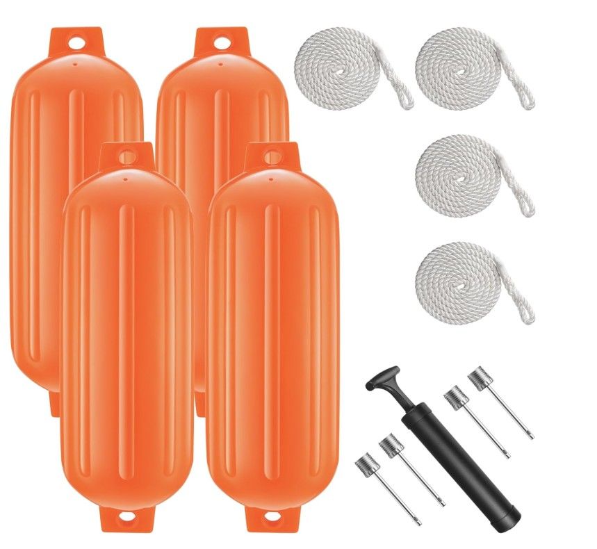 8.5x27" Boat Fenders – 4 Pack w/ Lines & Pump 1B-3