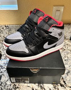 Air Jordan 1 Mid Black/Cement Grey-Fire Red